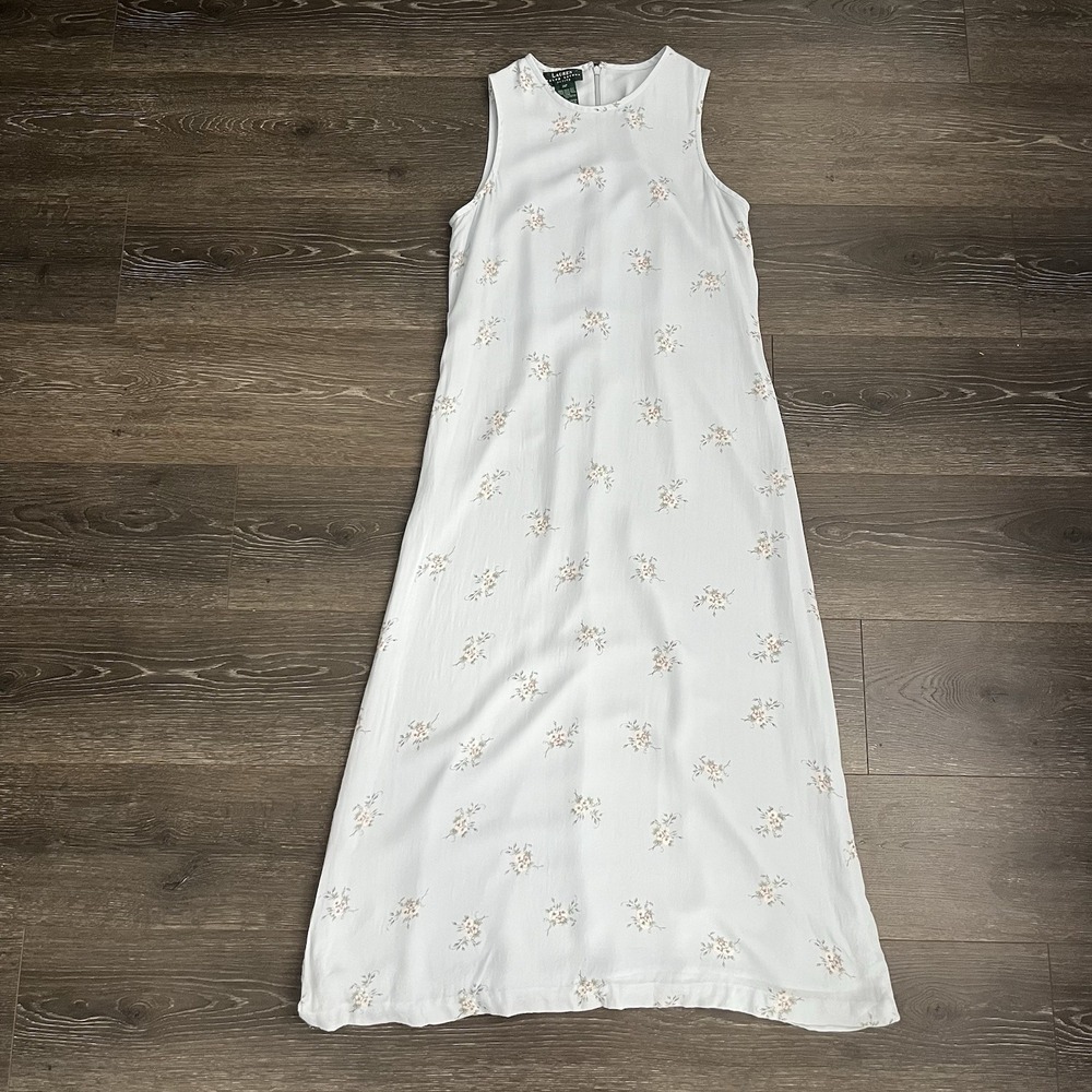 VTG LRL Petites Ralph Lauren 100% Silk Maxi Dress 8‎ Y2k Floral Cottage Coquette